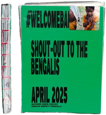 Cover and spine of the handmade photobook WELCOMEBANGLADESH, Shout-Out to the Bengalis, April 2025